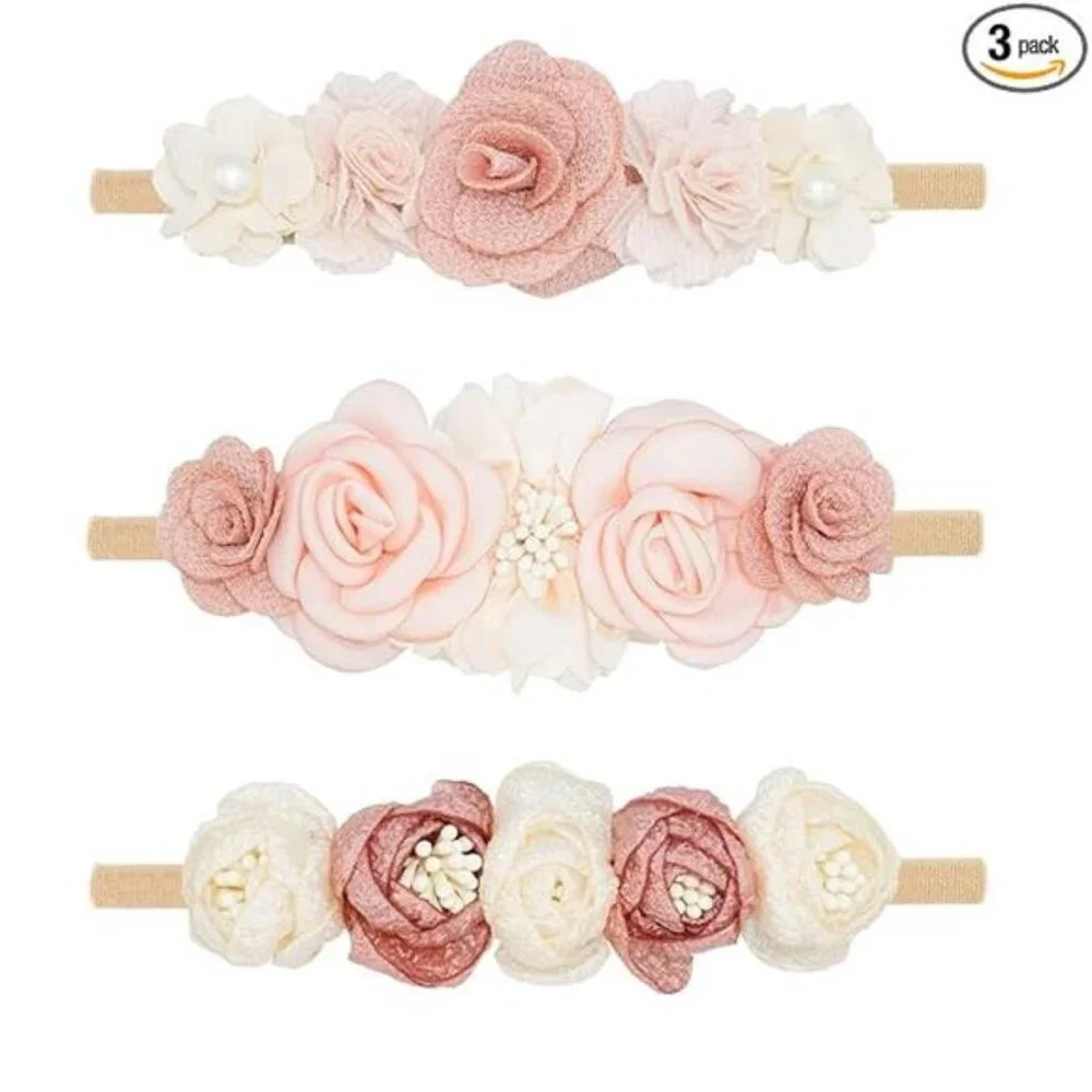 Baby girl flower headbands set nylon elastic bows infant newborn toddler girls